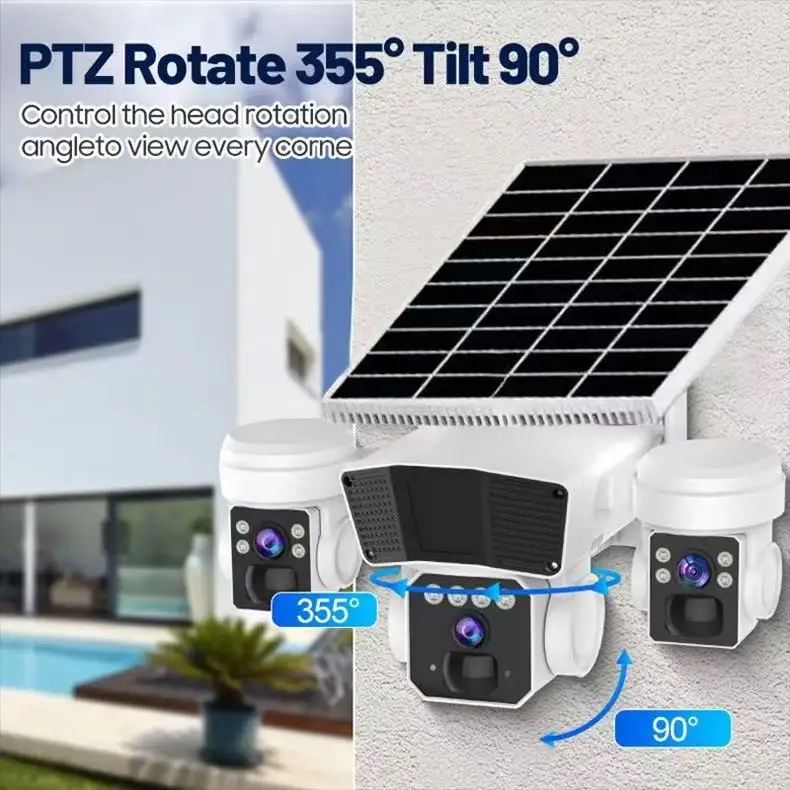 4G Solar IP Camera 3 Lens HD 6MP 4G Camera Auto Tracking Night Vision Waterproof CCTV PTZ  Security Surveillance V380 Pro Camera