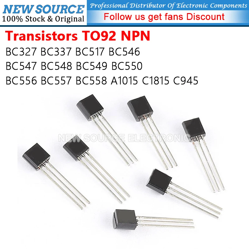 (100 piezas) Transistor BC337 TO92 BC327-40 BC517 BC546 BC547 BC548 BC549 BC550 BC556 BC557 BC558 A1015 C1815 C945 Transistor NPN