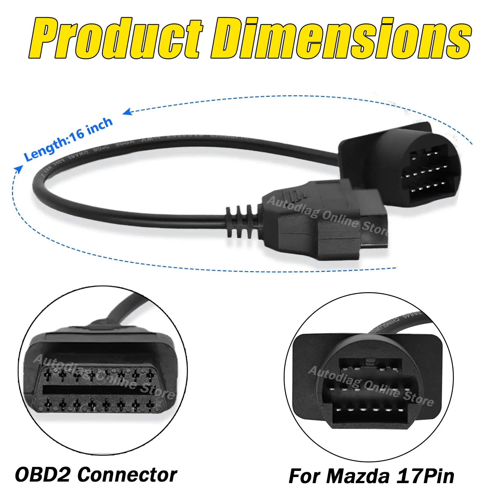 For Mazda OBD2 Diagnostic Cable 17Pin to 16Pin OBDII Scanner Connector for Mazda Vehicle Car OBDII Diagnostic Adapter Cable