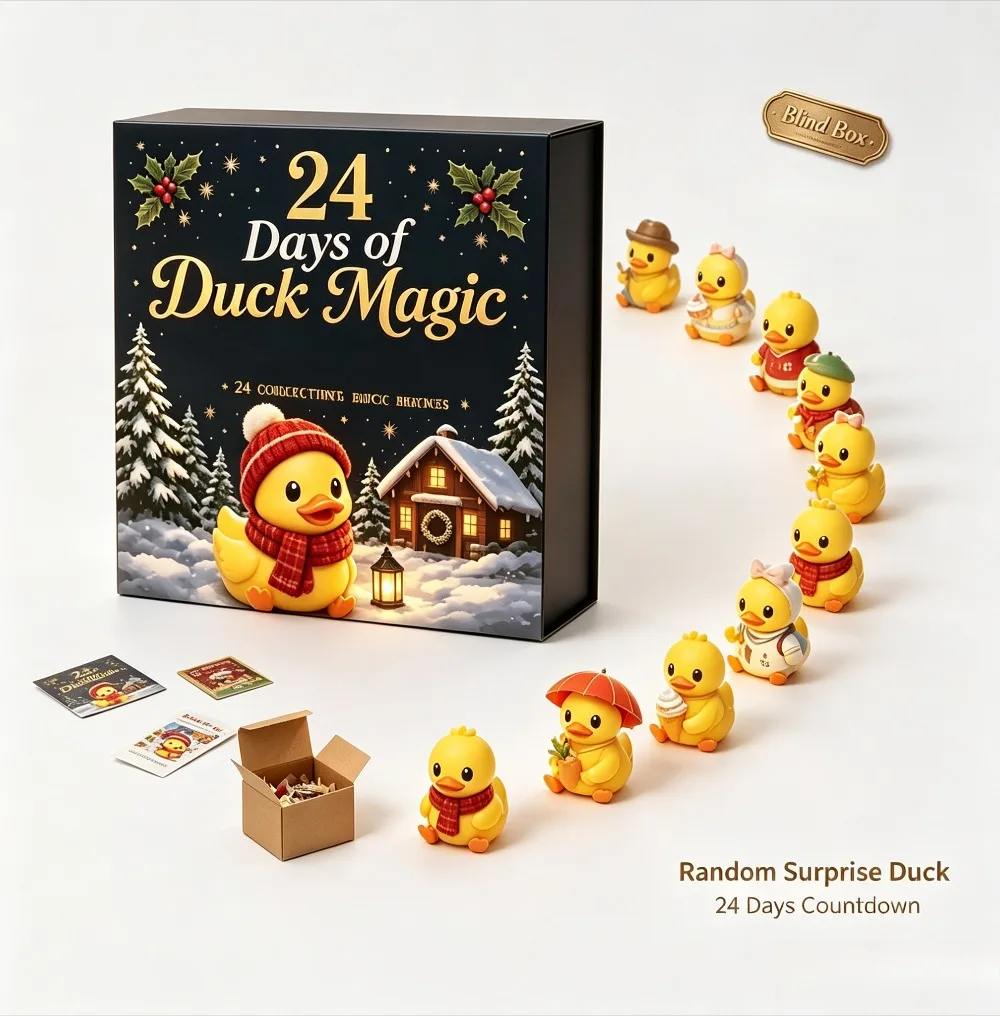 24 Days Advent Calendar Rubber Duck Blind Box, Random Surprise Figurine Christmas Holiday Gift