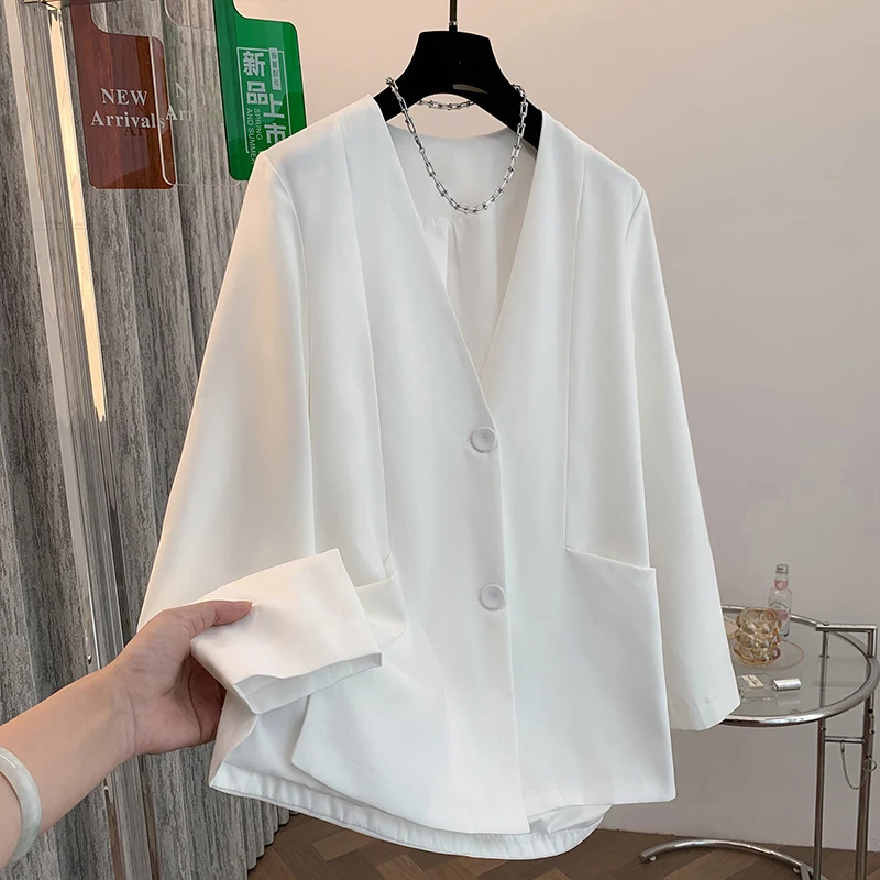 

Loose T Sle Women's Jaet V-Ne Casual Summer Lightweight Polyester Coat with Big kets Comfortable Draped Feeling