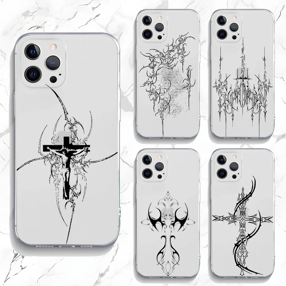 Cyber Sigil Cross Phone Case For iPhone 16,15,14,13,12,11 Plus,Pro,Max,XR,XS,X,7,8 Plus,SE,Mini Transparent Silicone Soft