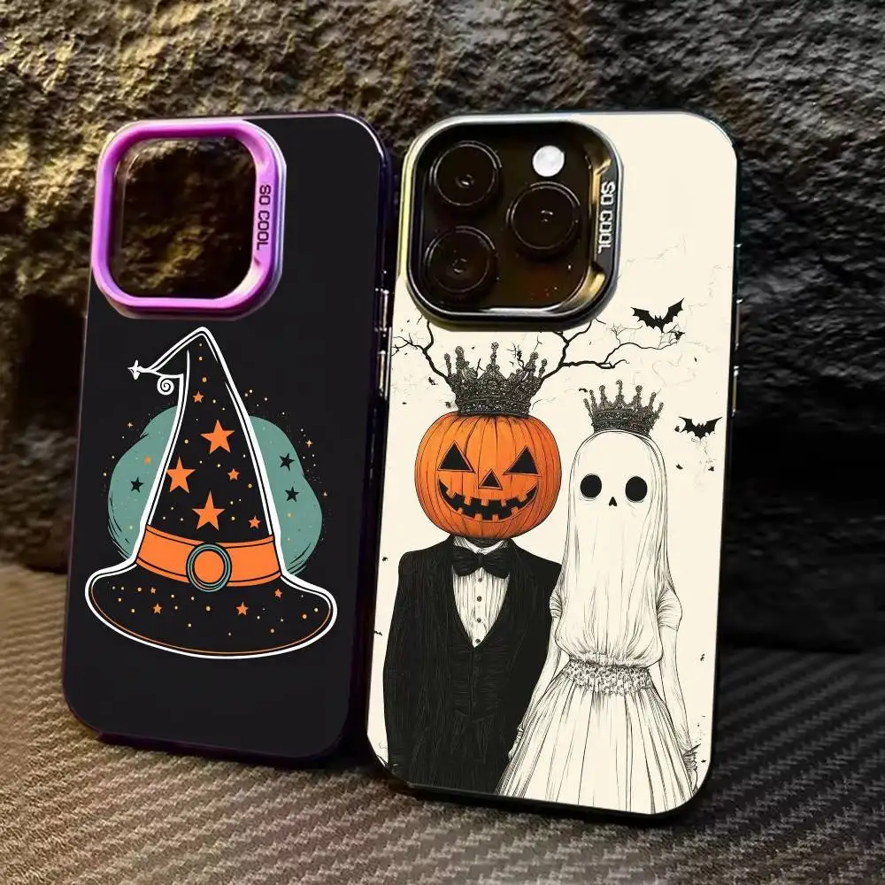 Halloween Pumpkin Jack lantern Phone Case Color Silver Shell For IPhone 17 16 15 14 13 12 11 Pro Max Plus