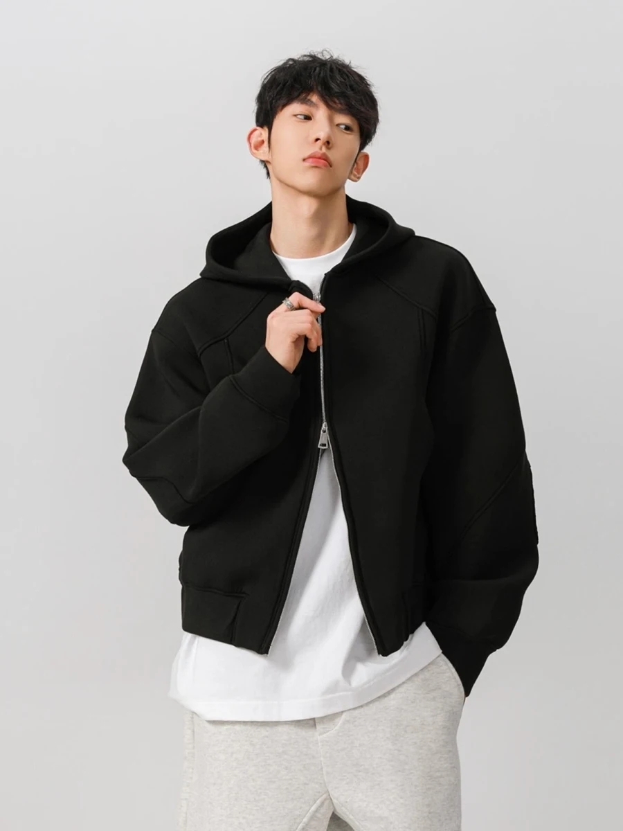 

ay American Heavyweight Hooded Cardigan Spring Autumn Winter Trendy ort Loose Couples Outerwear Men Women Casual Polyeste...