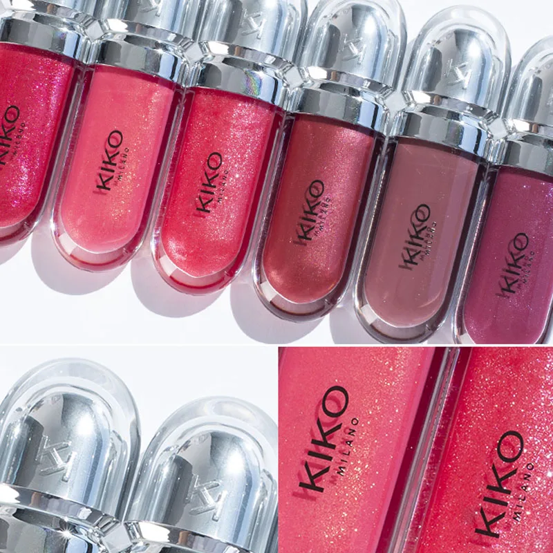 Gloss à lèvres miroir 3D Kiko Italie, imperméable, longue tenue, anti-transfert, couleur douce pâte de haricot, fini brillant, rouge rosé charmant