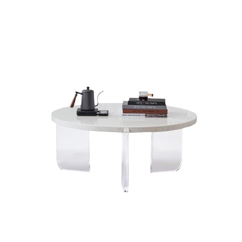 

Small household creamy wind wabi sandy wind size round rock slab household transparent suspended coffee table