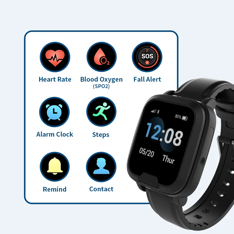 4G GPS Watch Tracker for Elderly With Fall Down Detection and SOS Alarm Button Support Heart Rate & Blood Oxygen Monitoring
