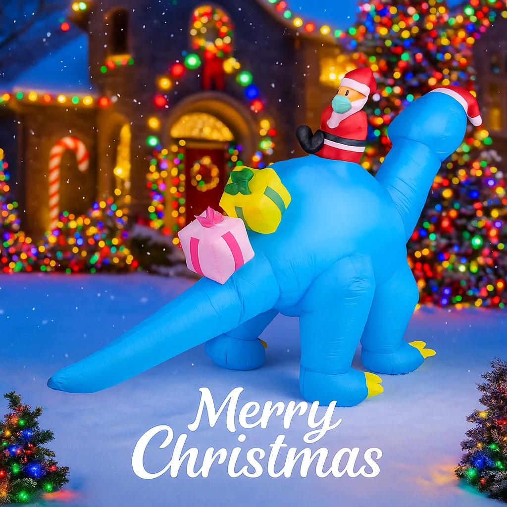 6.56FT لعبة قابلة للنفخ الأزرق ديناصور سانتا مع مصباح ليد عيد الميلاد ساحة الحديقة الطرف الديكور عيد الميلاد لوازم المنزل الحلي الهدايا #3