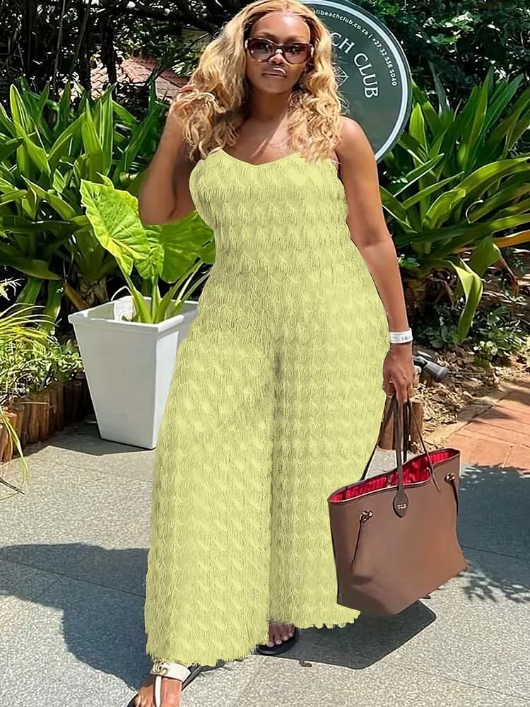 

Woman Jumpsuits Elegant Tassel Female Clothes Summer One Piece Jumpsuit Sleeveless Jumpsuit with Straps Plus Size Long Jumpsuit