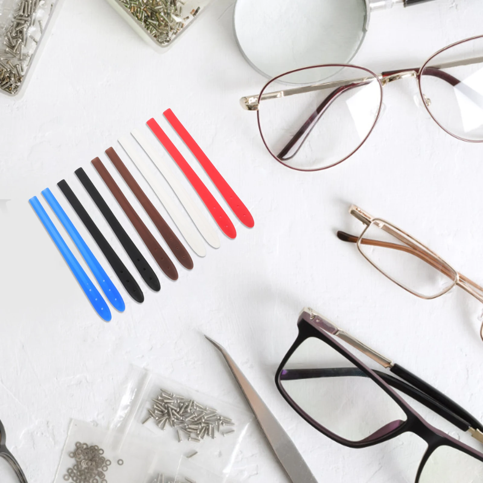 

5 Pairs Anti-Slip Silicone Ear Grips Fit Most Eyeglasses Nearsighted Reading Sunglasses Blue Nose Grips Face Hook Temple Tips
