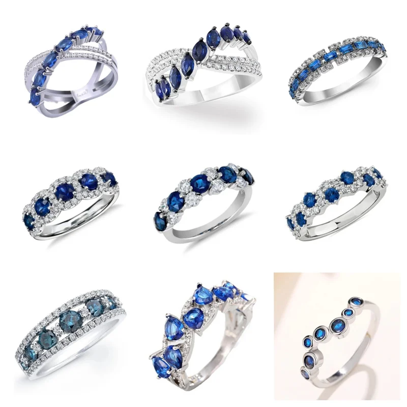 2024 New Women\'s Ring Blue/White Zircon  Temperament Finger Accessories Sparkling Silver Watch Band Fashion Jewelry