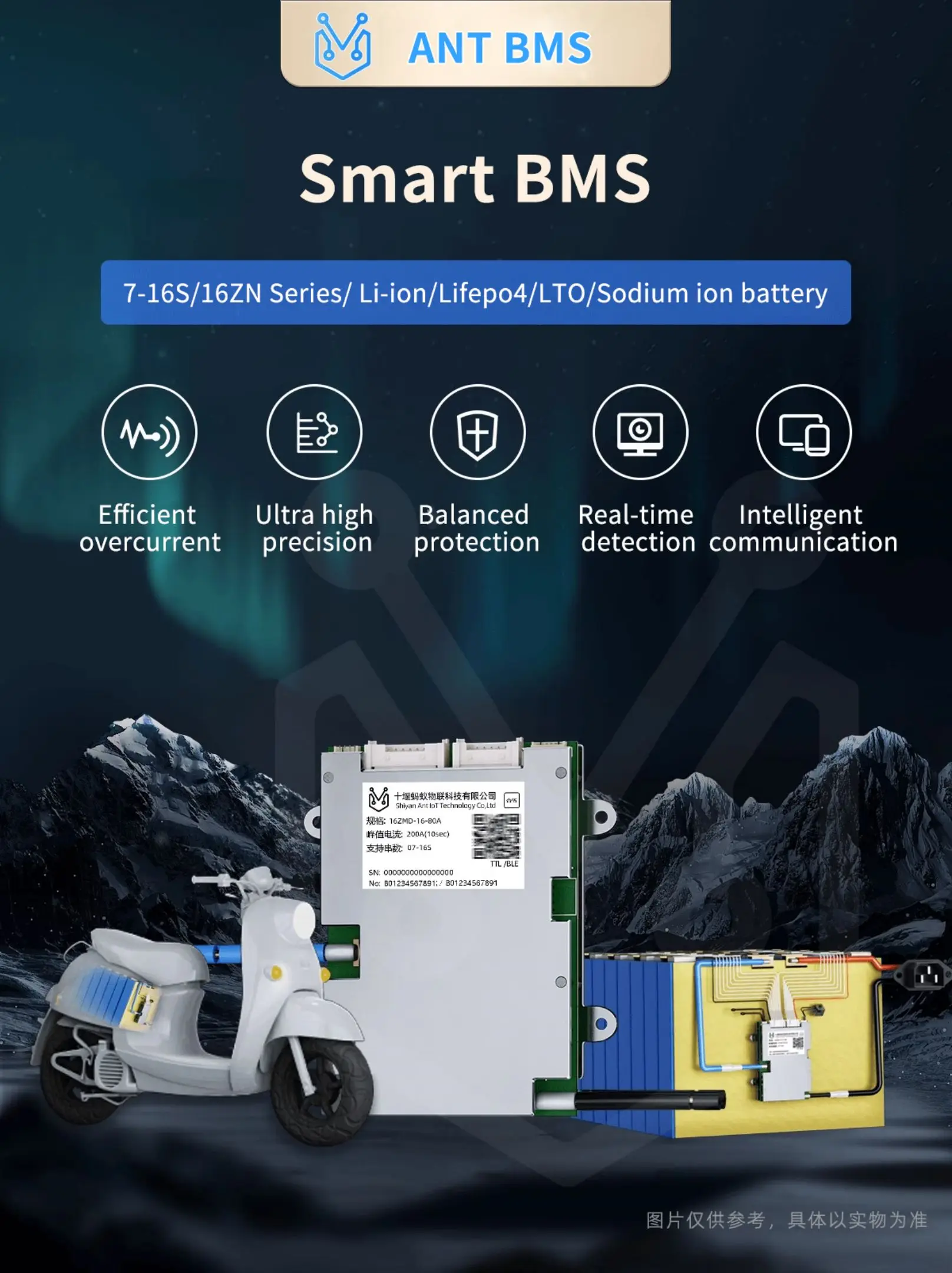 Smart ANT BMS 7S 8S 10S 17S 20S 22S 24S 40A 100A 130A 170A 220A 24V 36V 48V 60V 72V Lifepo4 akumulator litowo-jonowy LTO Bluetooth Balance