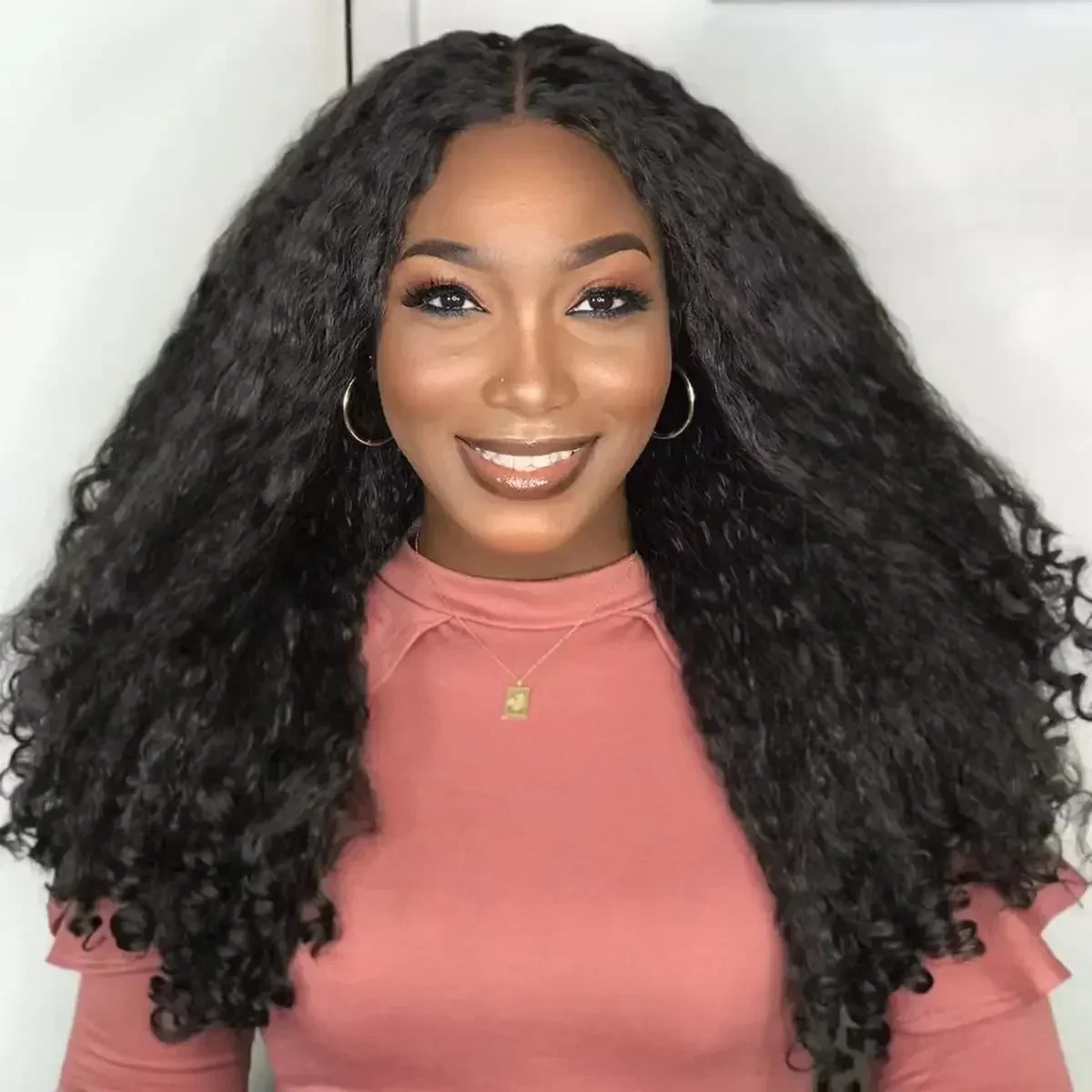 Afro Kinky Straight V Part Wigs with Bouncy Curls Short Synthetic Glueless Wigs for Black Women No Leave Out Clip in Half Wigs