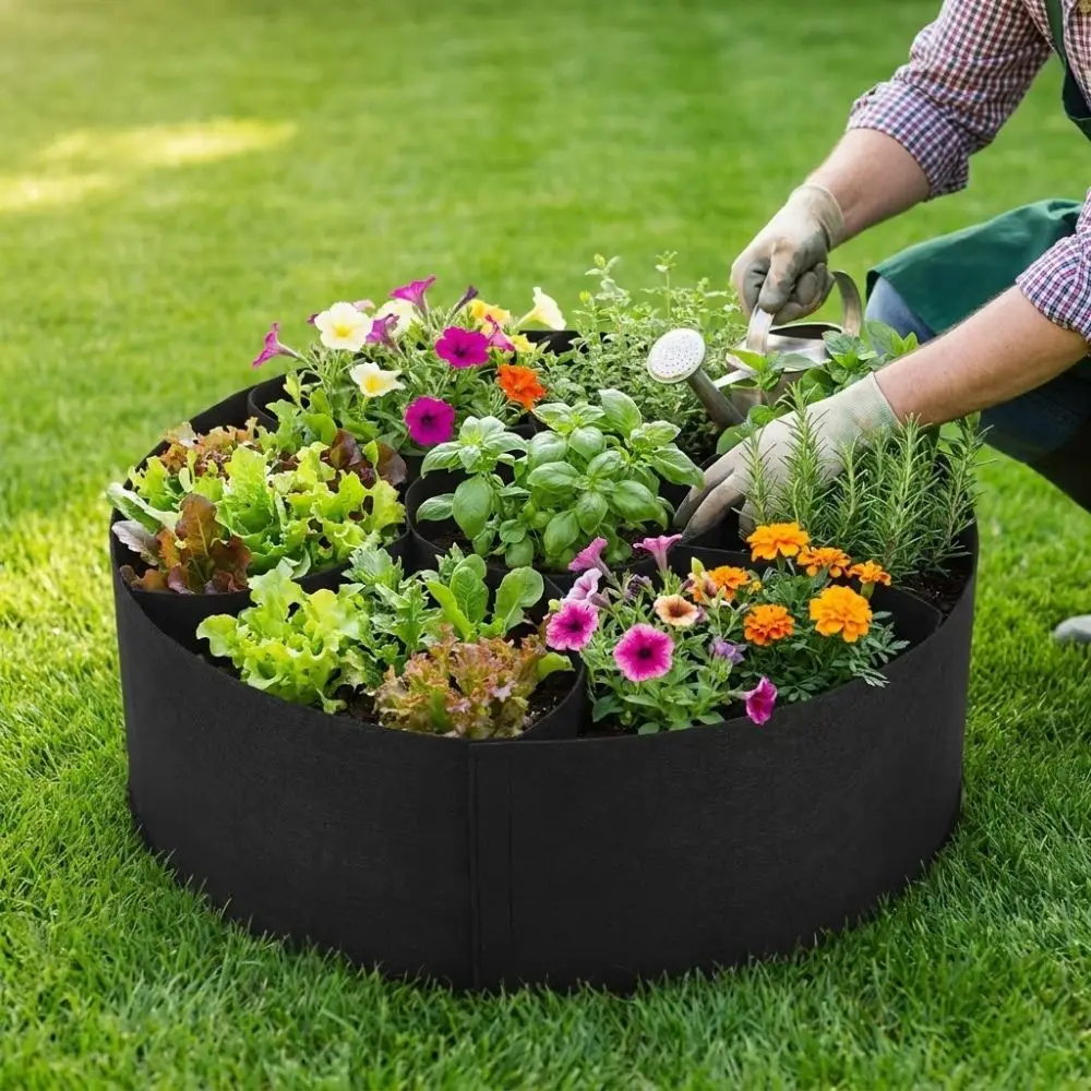 7 Grids Garden Grow Bags Freestanding Heavy Duty Felt Divided Planter Large Capacity UV Resistant Plant Nursery