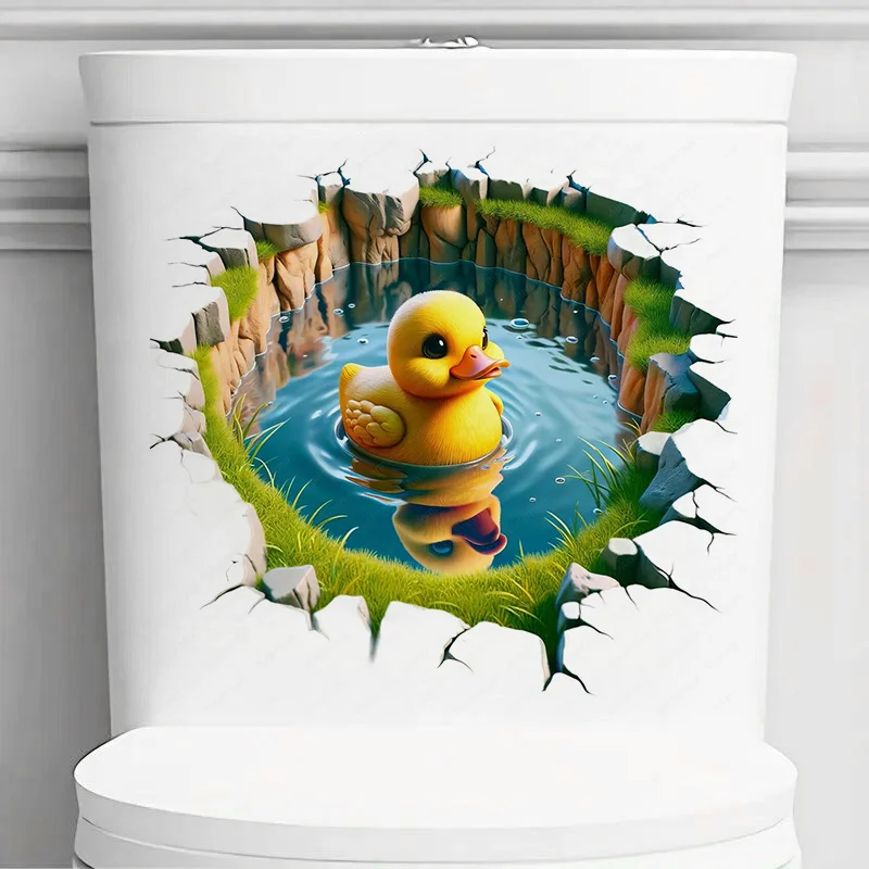 Adorable 3D Cartoon Duck Toilet Stickers Decoration for Living Room, Wall, Bedroom, and Home Decor Car Decals Self-Adhesive