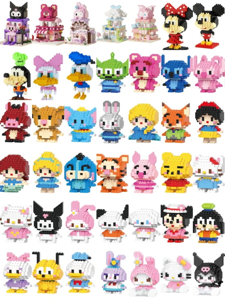 Kurome Cinnamoroll Hello Kitty Stitch Block Character Geassembleerd model Mickey Mouse Bouwstenen Poppen Speelgoed Kinderen Cadeau - afbeelding 2