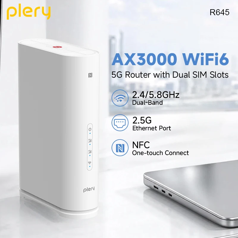 PLERY R645 5G CPE Router SA NSA Dual Mode WiFi6 AX3000 2976Mbps 2.5G WAN/LAN Port 4G 5G Failover Backup Home Office 5G Modem