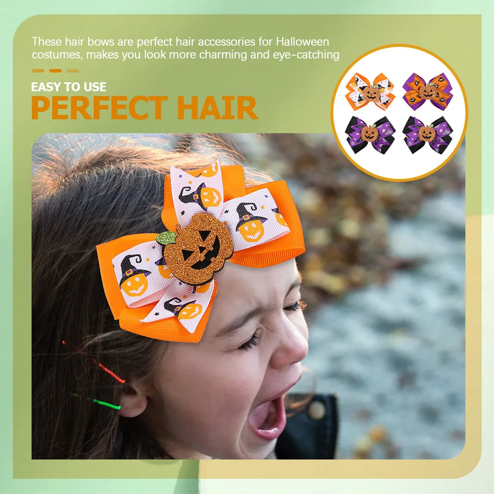 

4 Pcs Halloween Hair Bow Clips Costume Supplies Barrettes for Girls Accessories