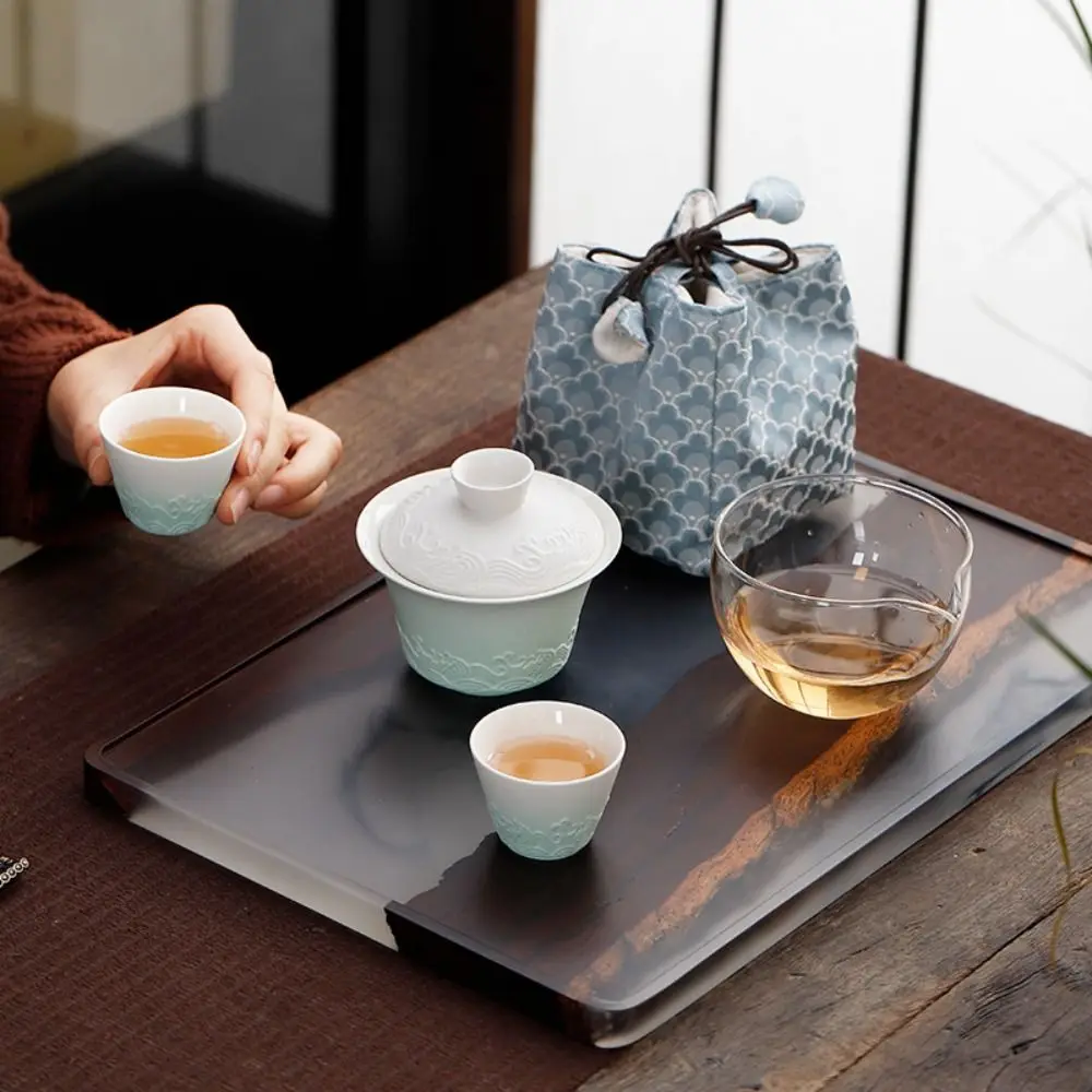 Chinese Style Tea Set Storage Bag Thickened Multi-functional Candy Storage Bag Portable Embroidered Handbag