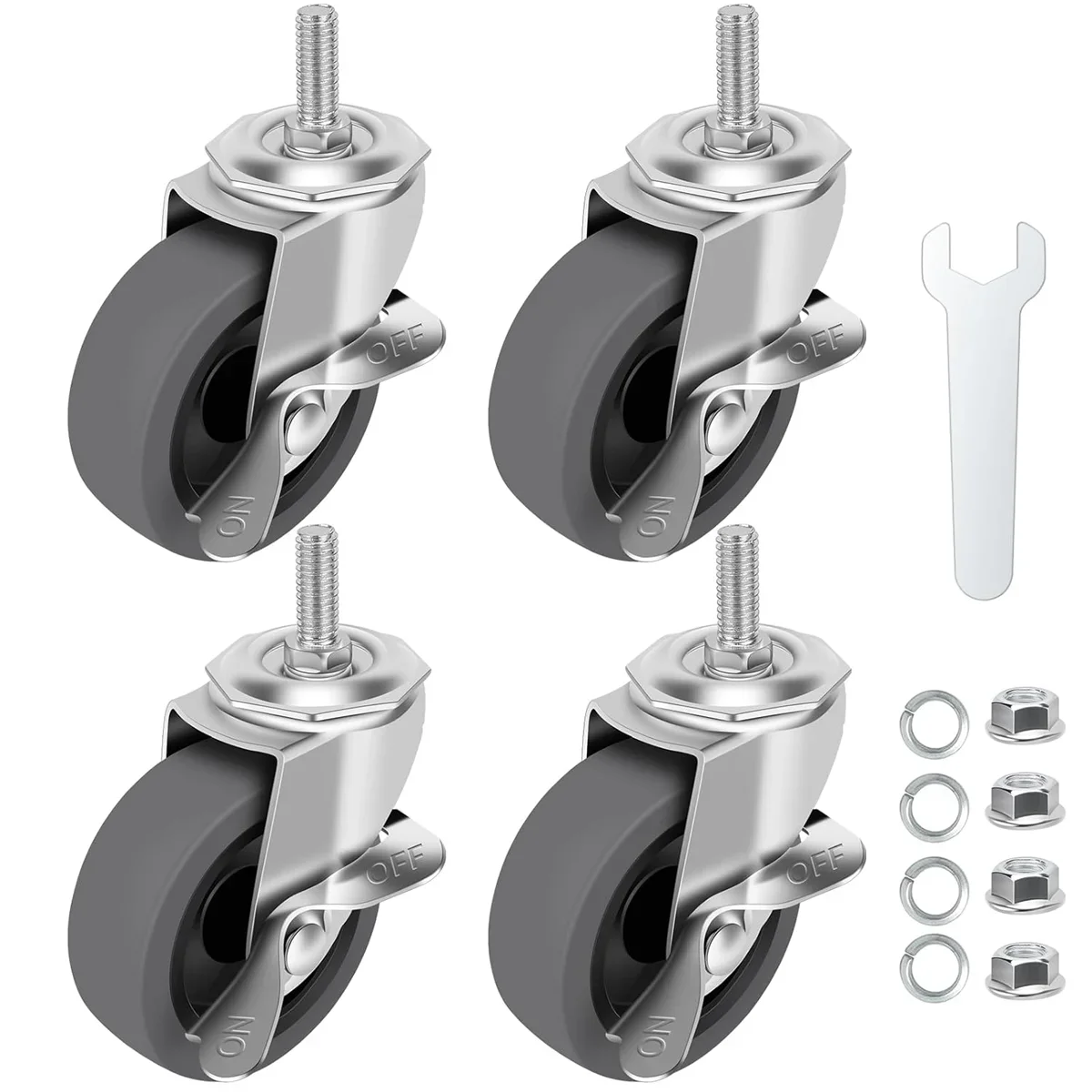 3 Inch Heavy Duty Casters Threaded Stem Casters No Noise Swivel Casters Set of 4 Locking Castor Wheels for Funiture, Carts