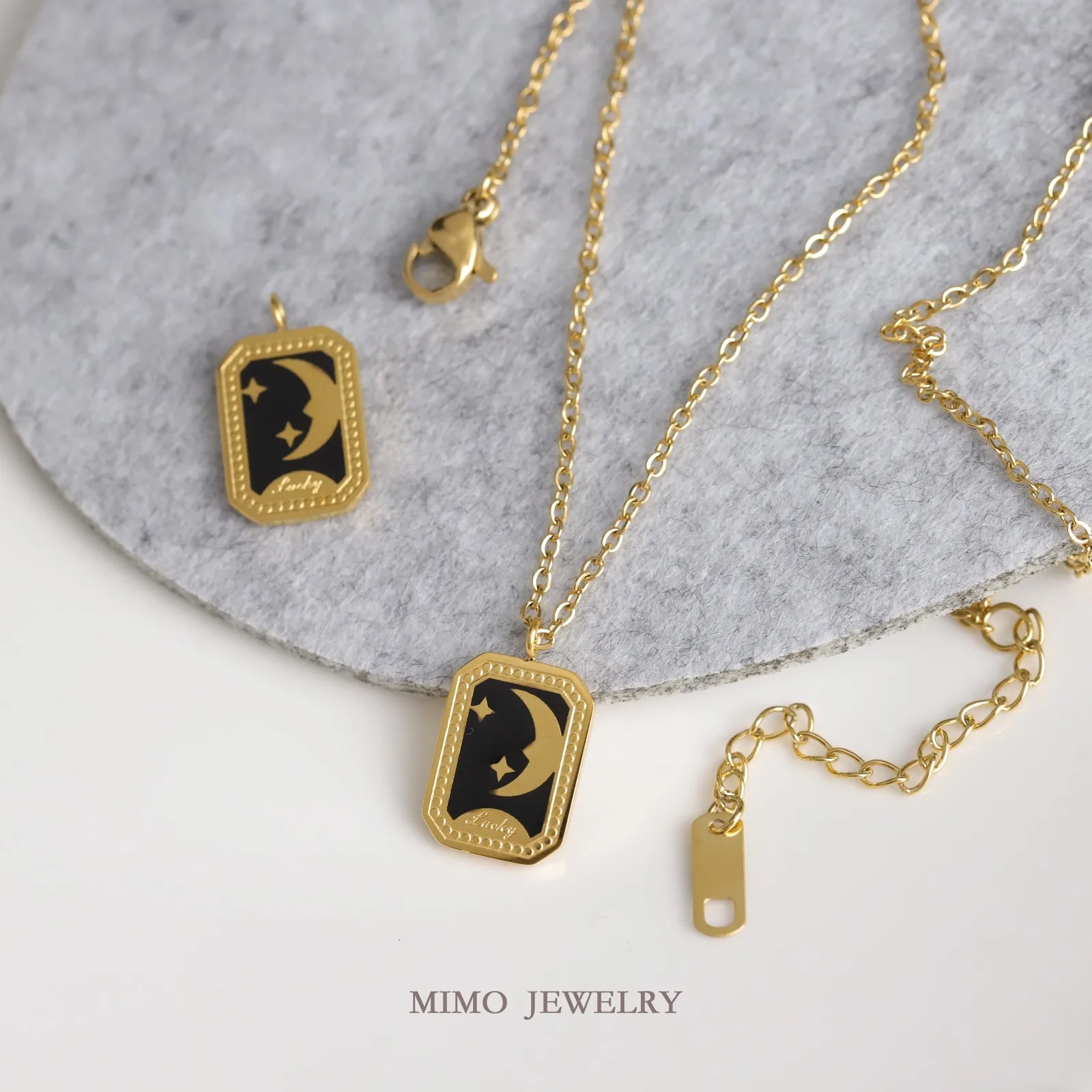 Personalized Retro Black Drip Oil Star Moon Square Charms Pendant Supplies DIY Hand Stainless Steel Gold Plated Accessories
