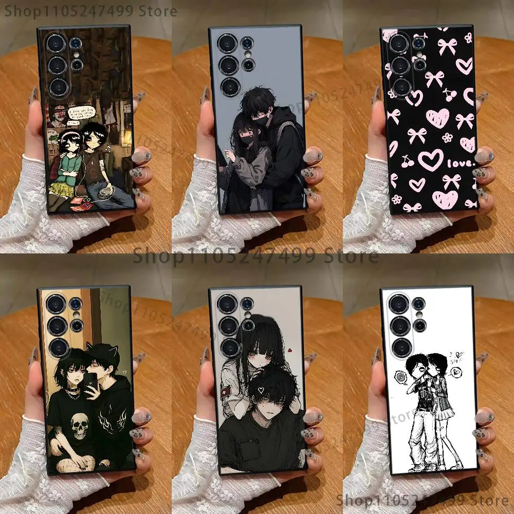 Love Black And Cute Emo Goth Phone Case For Samsung S25 S24 S26 S22 S23 S30 S21 Fe Lite Ultra Plus Custom Soft Cover