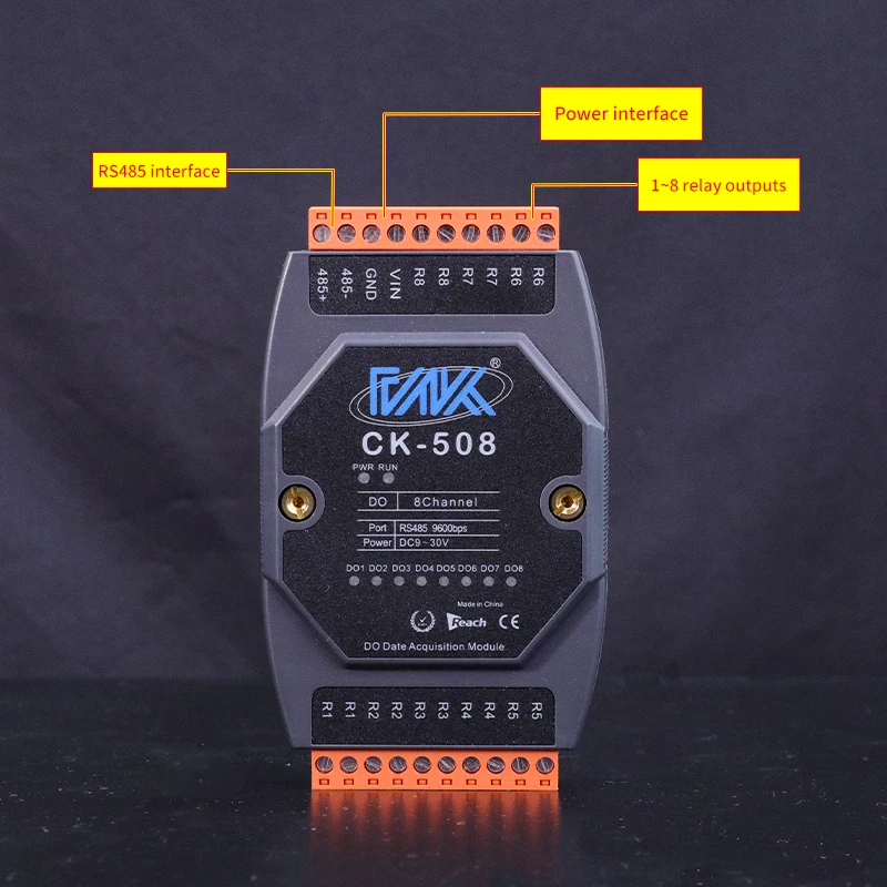 CK-508 8-Channel RS485 Modbus RTU Remote IO Module with Relay Output Multi-Function New Generation Product 8DO