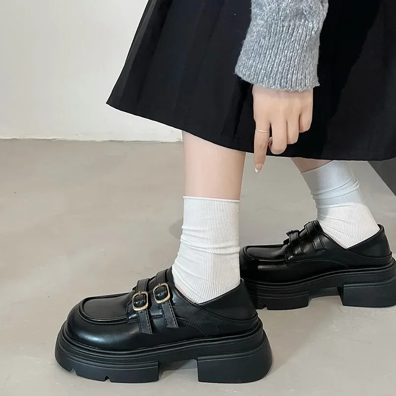 Chunky Platform Mary Janes Shoes Women Patent Leather Gothic Lolita Pumps Woman 2024 New Black Thick Heels Cosplay Loafers Shoes image 4