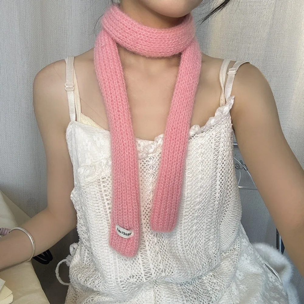 Foulards longs et étroits de couleur unie, écharpe tricotée avec ruban Y2K, Style coréen, garde au chaud et doux pour l'extérieur
