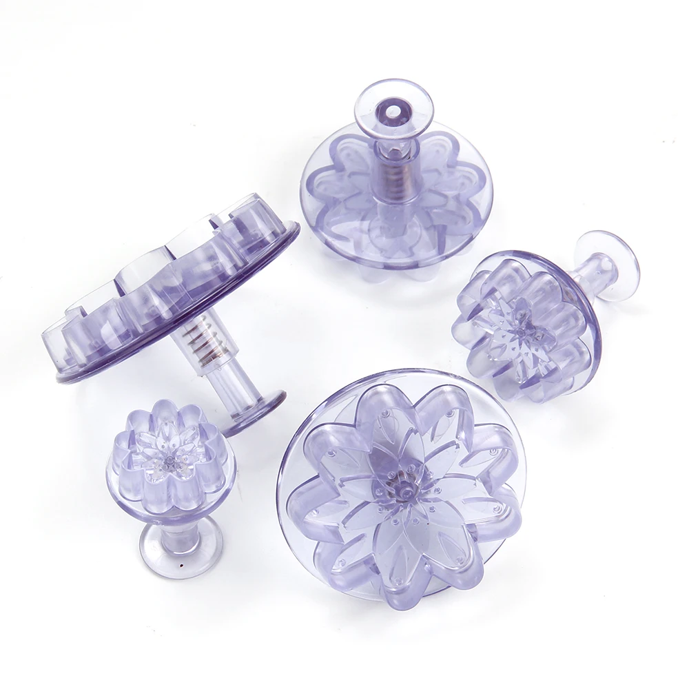 MRF 5 قطع البلاستيك كعكة المكبس القواطع مجموعة جميلة زهرة نمط فندان قالب كوكي الضغط ختم المعجنات أدوات الخبز #3