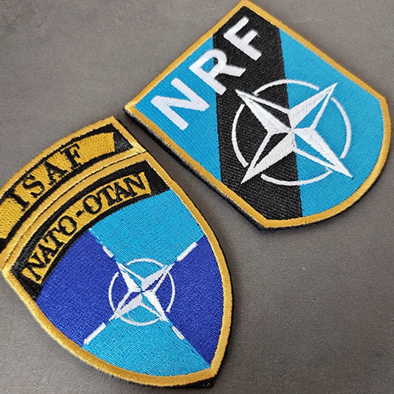 NATO Flag Arm Badge ISAF Shield Hook and Loop Badge Military Fan Chest Badge Outdoor Tactical Backpack Decorative Sticker