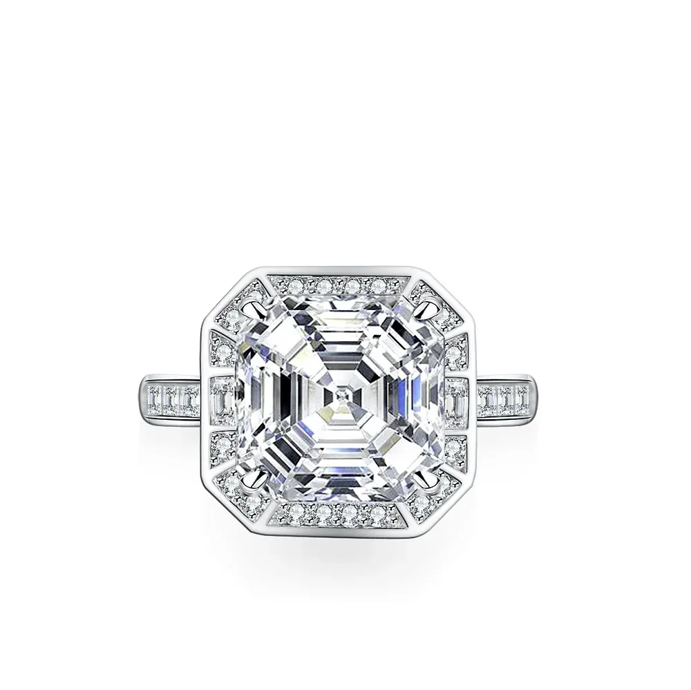 Cynlo Jewelry Platinum Pt950 Pagoda 5 CT Ring Alien Asche Ring Moissanite Ring D Color Moissanite Pass Diamond Test for Women El