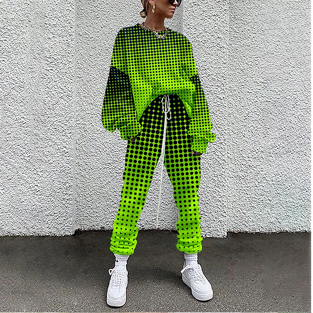 Women Tracksuit Pop Art Print 2 Piece Outfit Sweatshirt+Straight Sweatpants Matching Set Fitness Sporty Streetwear