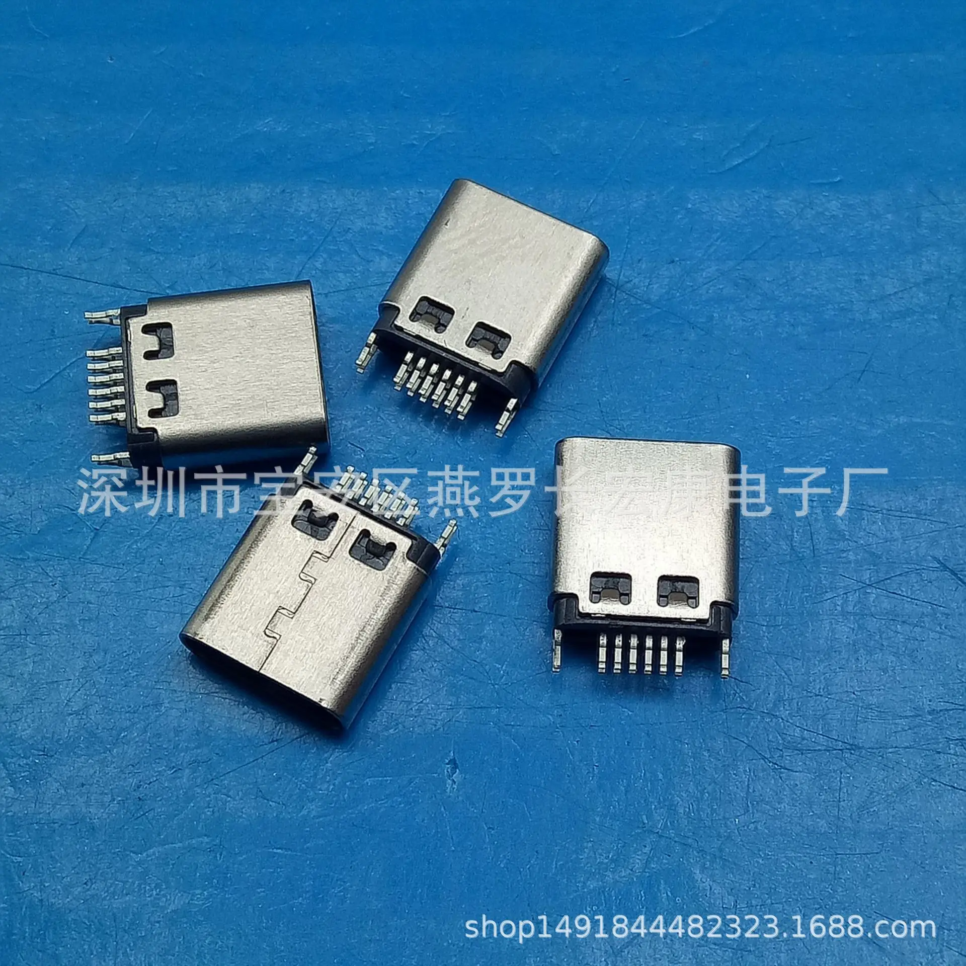 For 3.1TYPE-C 24P male head with PCB board 56K resistance, blue/red rubber core, riveting type 4 solders