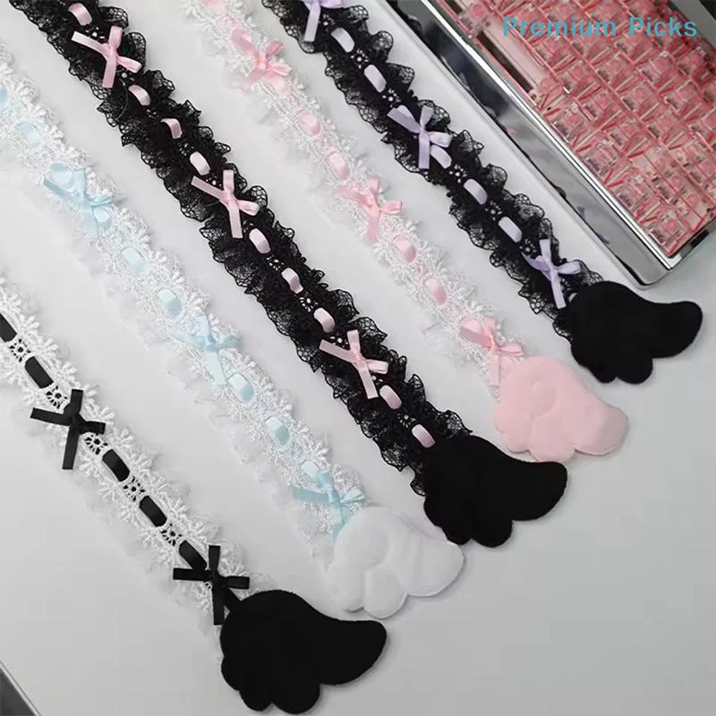 portableComputer Monitor Decor Strip Stickers Kawaii Black Bow Lace Wings Design Removable for Gaming Room Desktop Decor