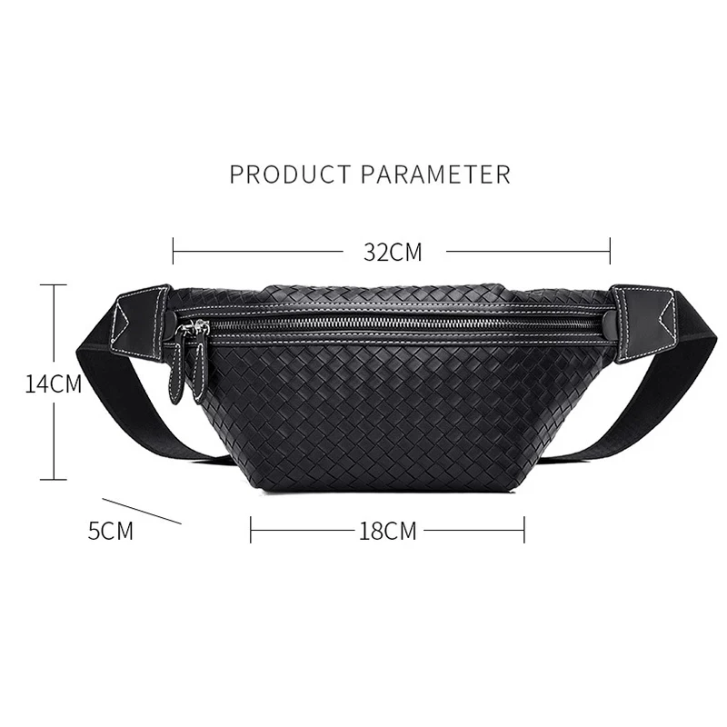 Designer Men\'s Waist Bags Weave Chest Pack Multi-Pocket Casual Fanny Pack Money Phone Bag Luxury PU Leather Shoulder Belt Bag