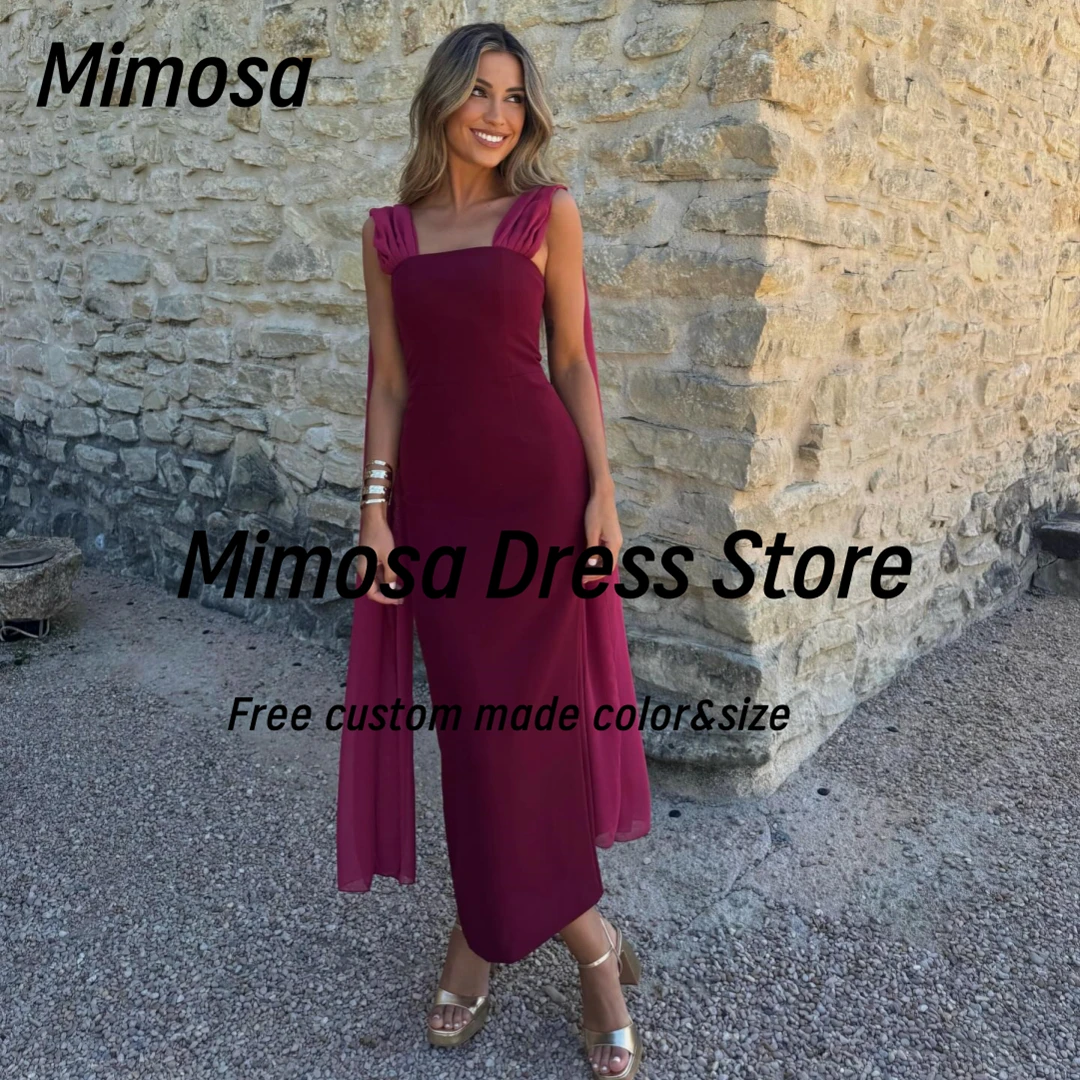 

Mimosa Simple Prom Dresses Off Shoulder Flutters Cocktail Party Dress Ankle Length Sheath Evening Gowns Customized
