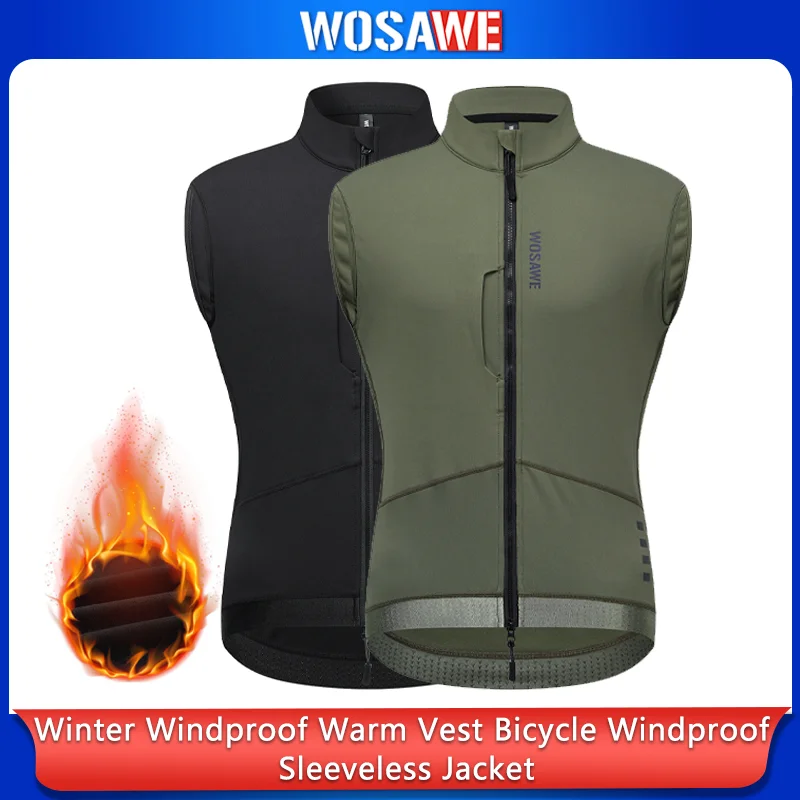 WOSAWE  Men Cycling Vest Winter Windproof Warm Gilet Fleece Bicycle Windbreaker MTB Road Bike Sleeveless Jacket Cycling Clothing
