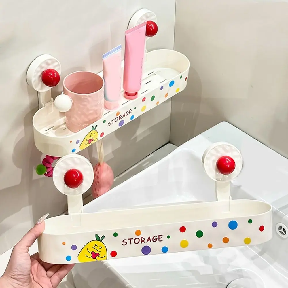 Plastic Suction Cup Storage Rack Punch Free Cartoon Cosmetic Storage Box Waterproof Large Capacity Makeup Organizer for Home