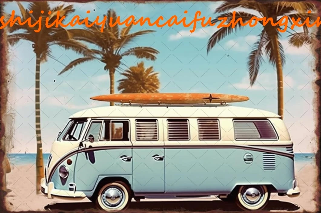 Summer Beach Metal Tin Sign Surfer Poster Surf Van Wall Decor Gift for Surfers Beach Club Open-Air bar Porch Stickers Poster Bar