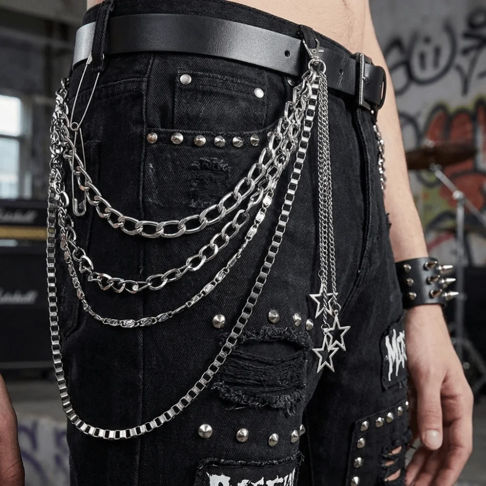 Fashion Three Layers Star Pendant Pants Chain Tassel Alloy Hip Hop Chain Clothing Decor Silver Punk Waist Chain Y2k