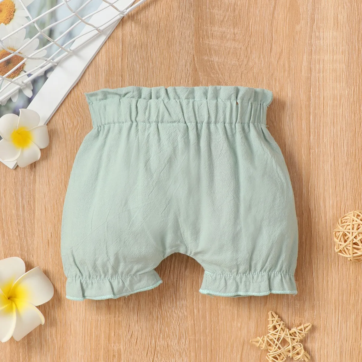 Summer New Girl Baby Solid Color Elastic Band Lantern Flower Bud Casual Cute Shorts