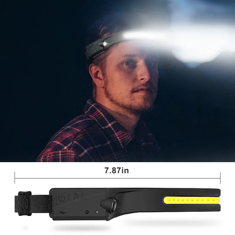 Faro delantero COB de gran angular, linterna de inducción recargable para acampar al aire libre, 1200mAh, luz de trabajo impermeable para exteriores