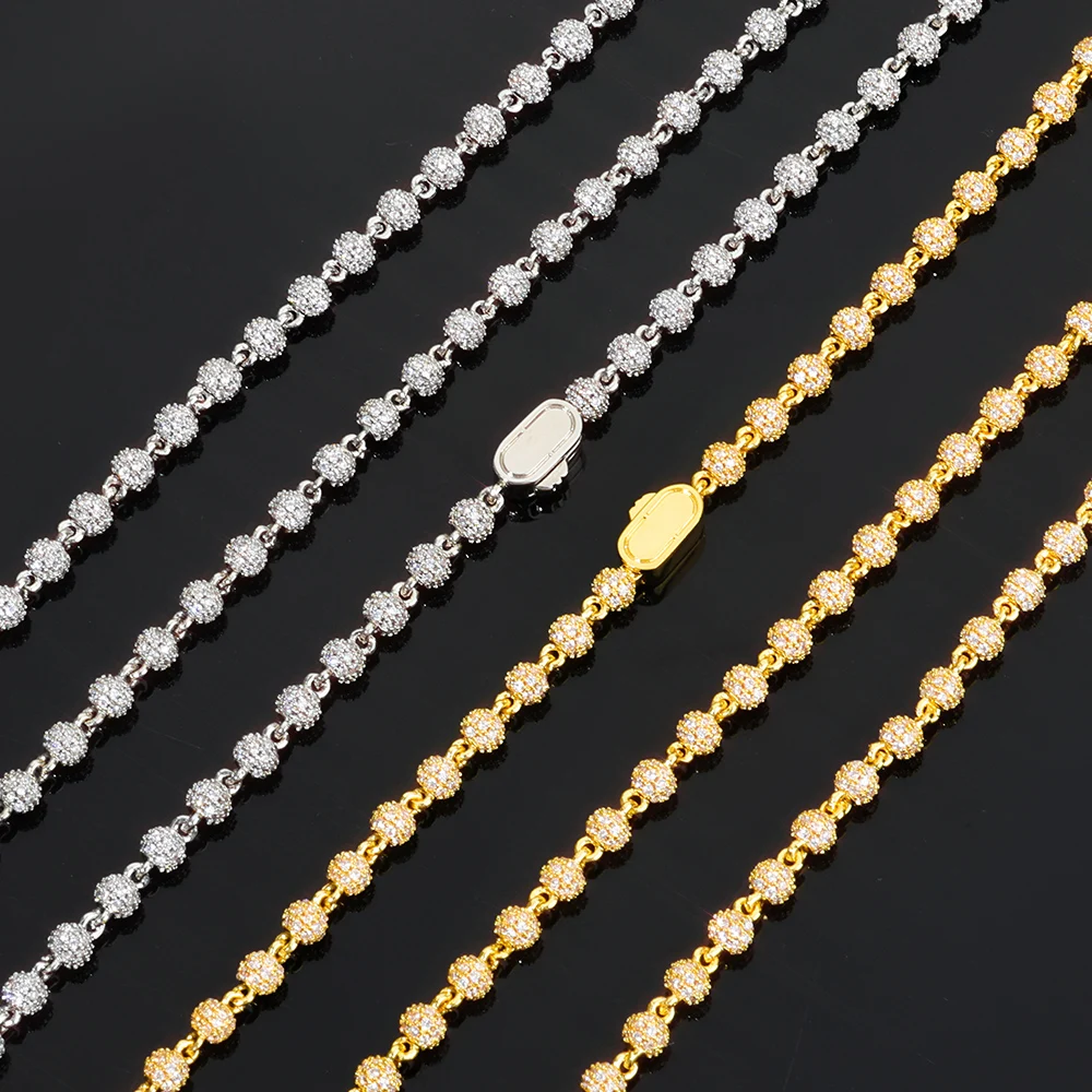 

NY Personalized 4mm Iced Beads Chain Gold Plated Hip Hop Jewelry Brass Micro Pave Full CZ Men Women Necklace