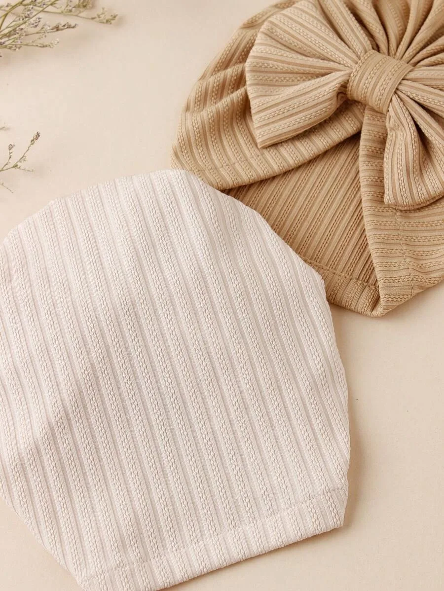 3pcs/set Baby Strips Bow Bonnet Solid Color Breathable Soft Turban For Infant Girls Large Bow Beanie For Photograph Headdress