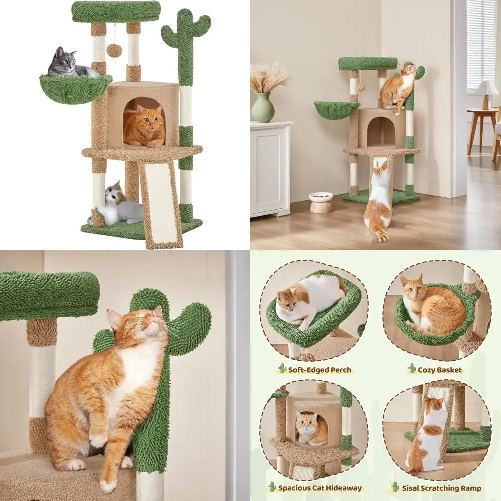 

Indoor Cat Tower 42 Multi-Level Kitten Condo Scratching Post Activity Center Furniture for Pet Entertainment