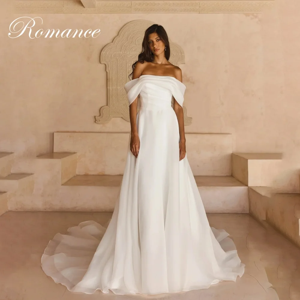 

Elegant Pleat Off The Shoulder A-Line Wedding Dress Women Strapless Buttons Open Back Floor-Length Vestidos De Novia Customized