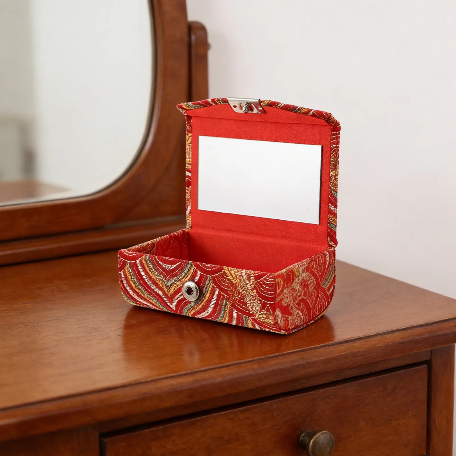 Small Lipstick Case Portable Pouch Red with Mirror Button Makeup Organizer Travel Lip Balm Holder Compact Organizer Box