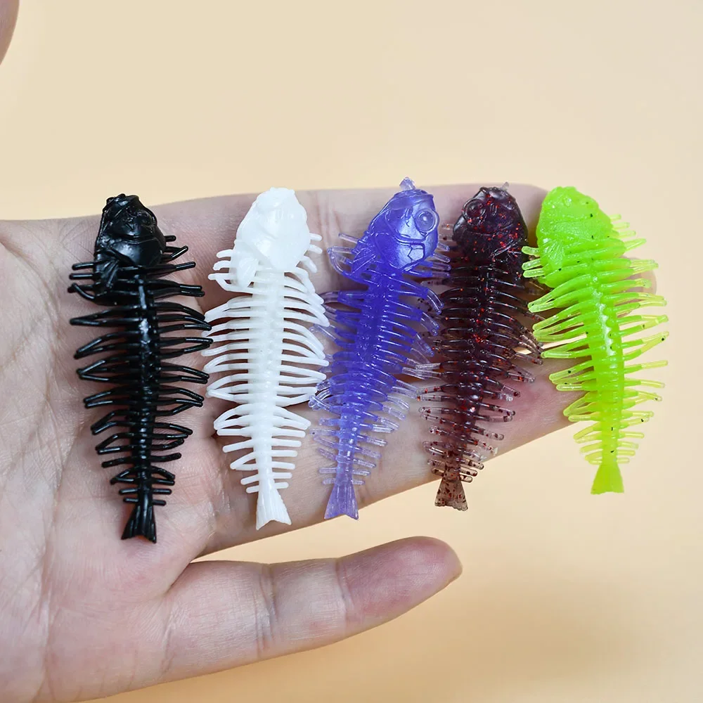 10 قطعة عظم السمك Pesca مرونة عالية الحيوية سيليكون لينة شاد الصيد إغراء Wobblers تهزهز دودة سويم ل الكارب باس بايك