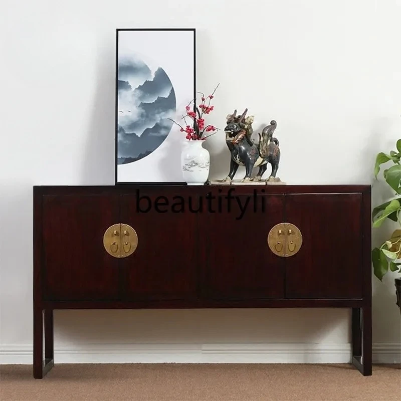

New Chinese Style Modern Entrance Decorative Cabinet Simple Antique Imitation Solid Elm Wood Storage Side Cabinet Living Room